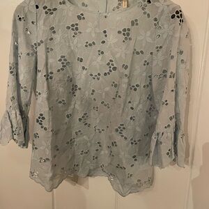 Rebecca Taylor Size 8 Elegant Lace Floral Top - Light Blue